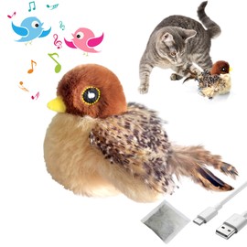 DUO GE MAO Chirping Bird Cat Toy, Interactive Bird Cat Toy with 3 Flapping Modes & Catnip, Automatic Touch Activated Kitten Toys for Indoor Cats Self Play