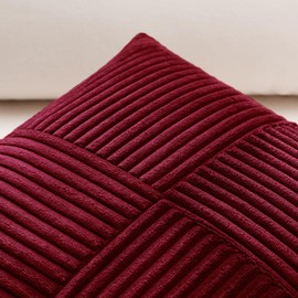 Sungeek Set of 2 Decorative Cushion Covers 40 x 40cm Soft Corduroy Striped Cross Patchwork Textured Pillow Covers Solid Square Throw Pillow Cases for Sofa Bed Patio 16x16 Inch, Burgundy