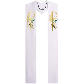 IvyRobes Overlay Clergy Stole With Chi Rho Embroidered 90" Long White