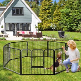 Giantex Dog Playpen Outdoor 24" H - 8 Panels Metal Pet Fence for Puppies Small Dogs, 20.5ft Total Length, Heavy Duty Dog Pen Exercise Fence with Door, Portable Dog Fence for Yard Garden RV Camping