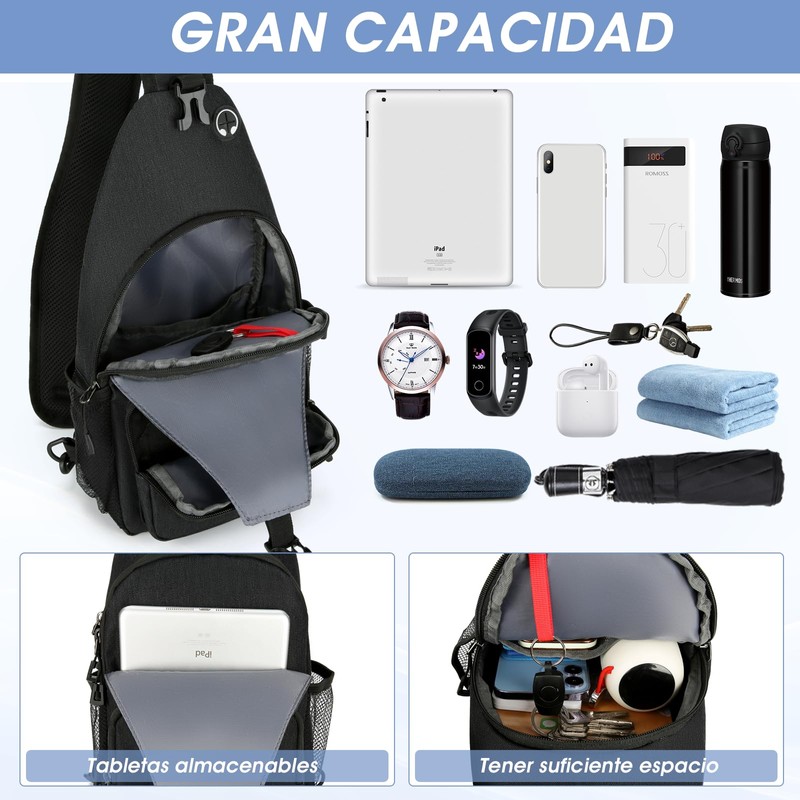 RAINSMORE Mochila Cruzada para Hombre Bolsas al Hombro Impermeable Bolso