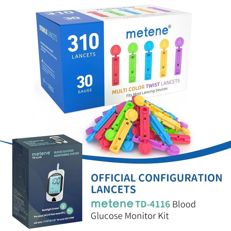 Meten 랜싱 장치용 메텐 트위스트 탑 랜싯, 310 카운트, 혈당