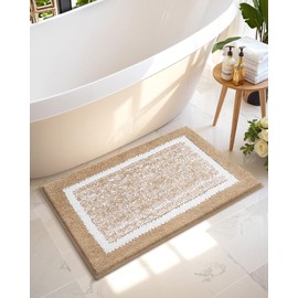 COLOR&GEOMETRY Absorbent Bath Mat 40 x 60 cm, Soft Bathroom Mat Non Slip, Machine Washable Bathroom Rug Bathmat Bath Mats for Bathroom Bathtub Shower (Khaki)