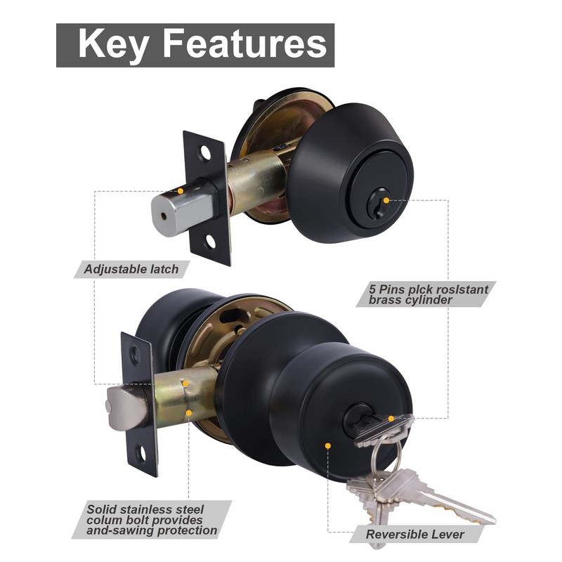 Lanwandeng 4 Sets Keyed Alike Entry Door Knobs and Single