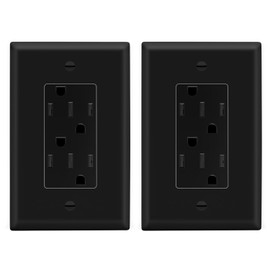 Lider Flexiports Decorator Receptacle and Wall Plate, Residential Grade, UL Listed, Tamper-Resistant Wall Outlet, Matte Finish, Black, Wall Plates Included, 2 Pack