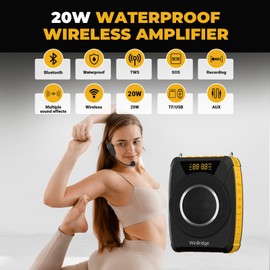 Voice Amplifier with Wireless Microphone Headset – Waterproof Portable Speaker Microphone with TWS Stereo, SOS, Recording – Rechargeable Bluetooth 5.0 PA System for Teachers, Coaches, Tour Guides