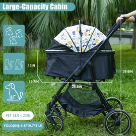 ​JXMIYACOO 4-Wheel Cat Stroller for 2-3 Pets, Lightweight Foldable Travel Carrier with 7" Wheels - White, 3-in-1 Design for Outdoor Shopping & Puppies