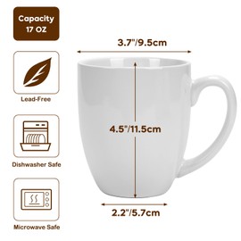 Serwrsw 16 OZ White Stoneware Coffee Mugs Set of 6, Large Ceramic Coffee Cups with Handle, Porcelain Coffee Mugs Sets for Latte, Milk, Tea and Juice