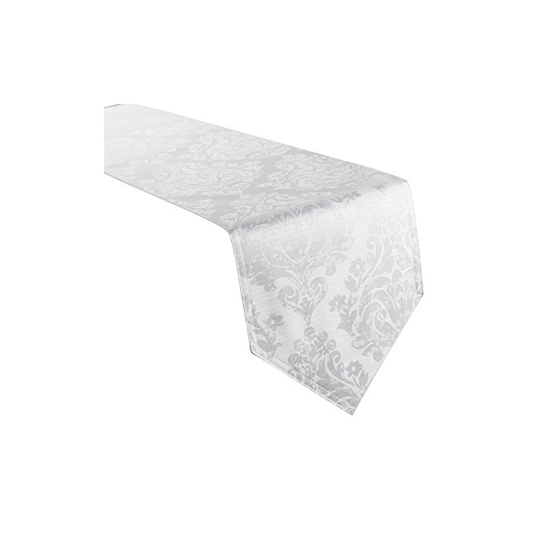 Palazzo Damask Snow (White) Christmas Table Runner (13x72in-33x183cm Approx)
