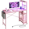 Bestier Pink Gaming Desk with Power Outlets, 44 Inch Led