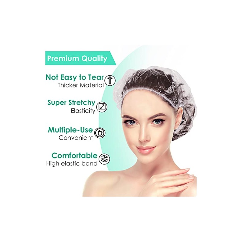 Disposable Shower Caps 100 Pcs Bath Clear Waterproof Plastic Wraps