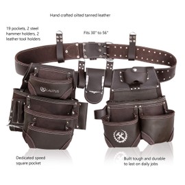 LAUTUS Oiled Tanned Rig Tool Belt/Pouch/Bag, Carpenter, Construction, Framers, Handyman, Electrician