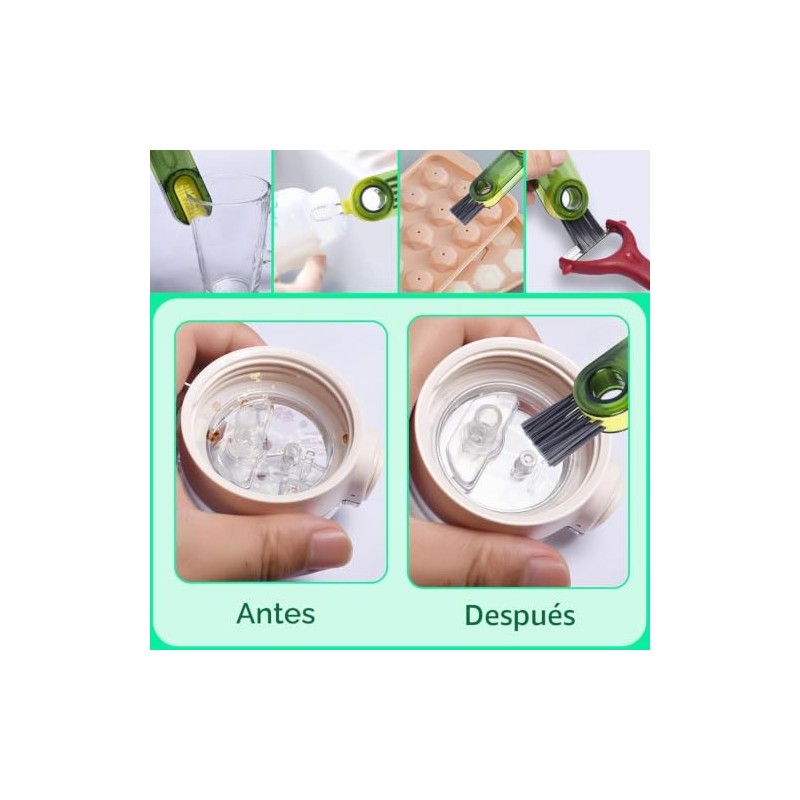 3PCS Cepillo para Botellas,Cepillo Limpiador Tazas Multifuncional 3 en 1,Cepillo