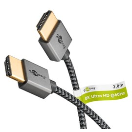 Goobay HDMI Ultraslim Cable 2m HDMI 2.1 cable for 8K video, Sharkskin Grey - Perfect for tight installations, with high-resolution video and stunning sound quality, 75758