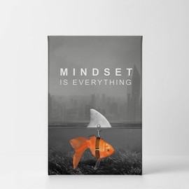Smile Art Design Mindset is Everything Canvas Print Black and White Goldfish Shark Entrepreneur Inspirational Motivational Quote Wall Art Living Room Office Decor Ready to Hang Made in USA 12x8