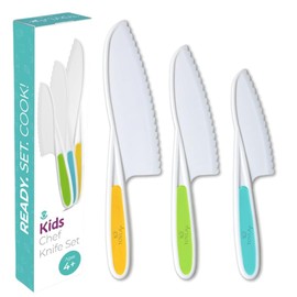 Tovla Jr. Knives for Kids 3-Piece Kitchen Cooking and Baking Knife Set: Montessori Children's Knives in 3 Sizes & Colors/Firm Grip, Serrated Edges, BPA-Free Kids' Toddler Knives (colors vary)