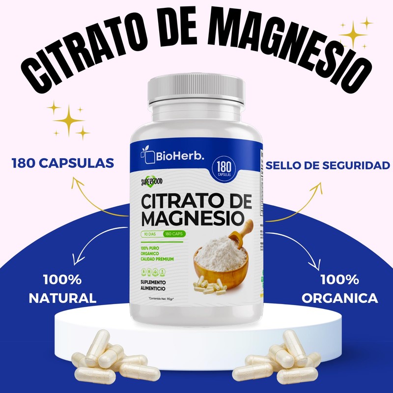 BioHerb. Citrato de Magnesio + Citrato de Potasio (180 Capsulas