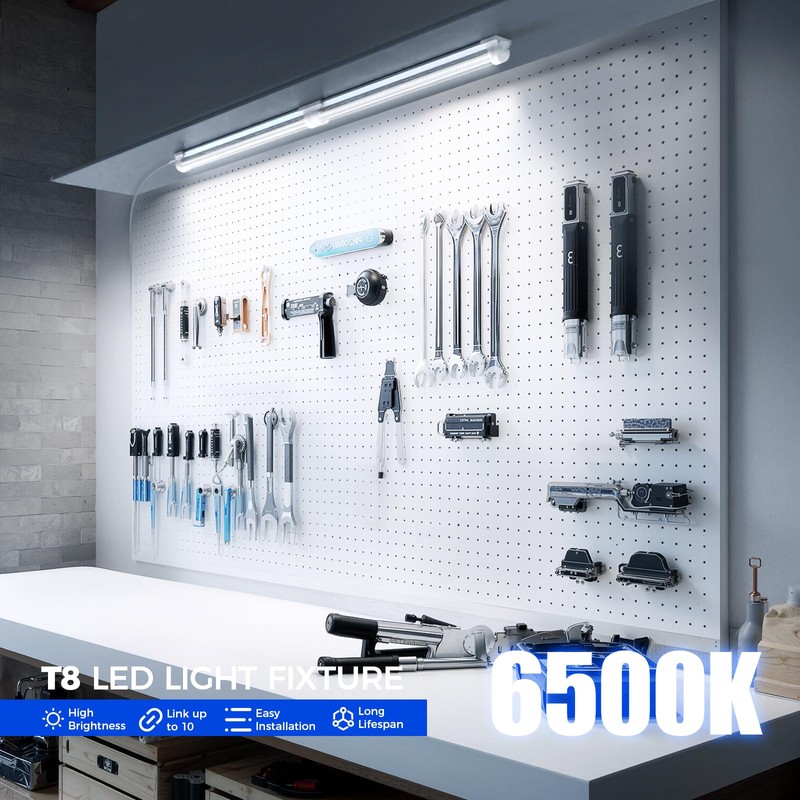 Barrina 6500K 1.5FT LED Shop Light, 3450LM, 25W, T8 Under