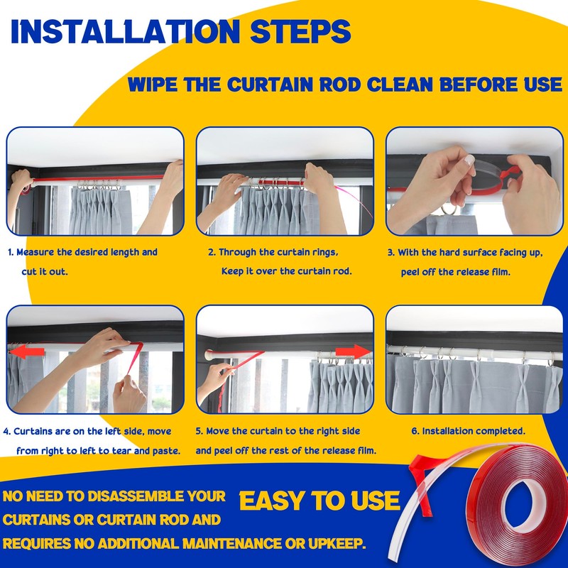 LUTQ 26 Ft Curtain Rod Tape - Smooth and Silent