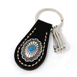 H.N.Z nskh-002a Key Chain Suede Concho Turquoise Native American Keychain Black, Black