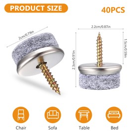 wugongshan Pack of 40 Felt Gliders Screws, 22 mm Felt Gliders for Chairs with Round Nails, Chair Gliders for Tiles, Parquet, Laminate, Felt for Chairs Furniture Chair Leg Protectors