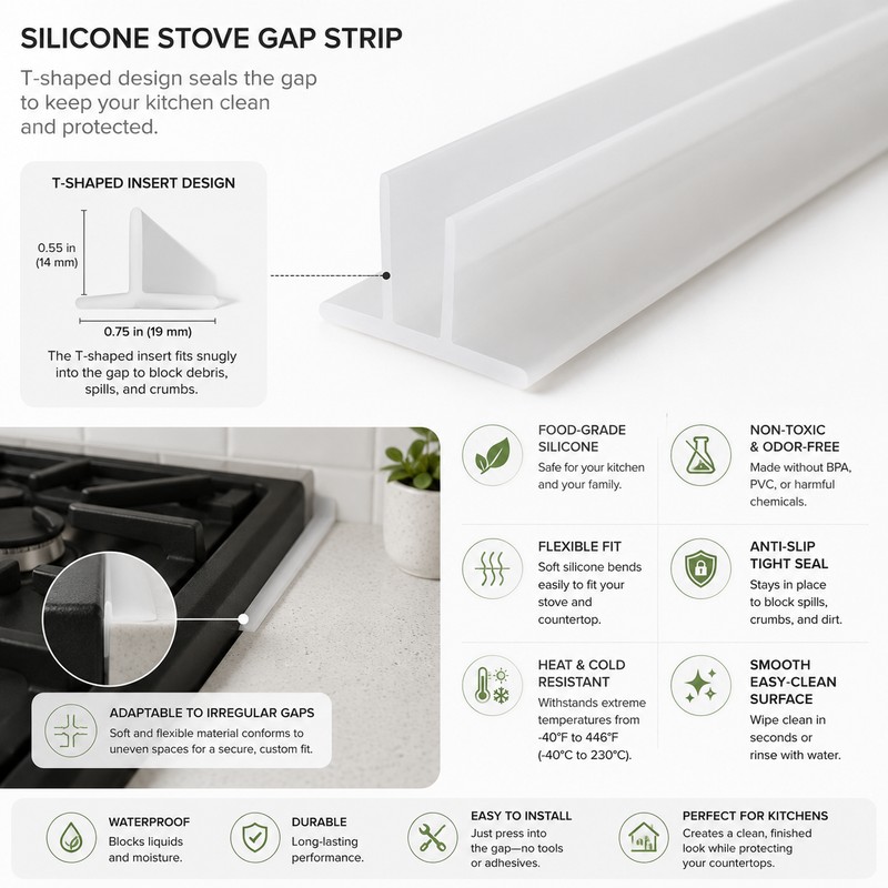 Silicone Stove Gap Cover for Kitchen – T-Shaped Anti-Crumb Seal