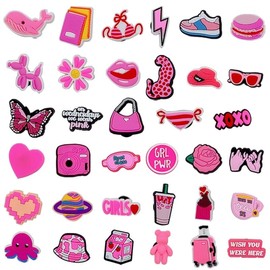 37PCS Shoe Charms for Clog, Shoe Accessories Charms for Croc, Cute Shoe Decoration Charms, Pink Croc Charms for Kid, Adults Girls Birthday Gift Party Favors Shoe DIY