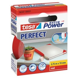 Tesa Extra Power Perfect Fabric Tape - Fabric Reinforced Ductape for Crafts, Repairs, Fastening, Reinforcing and Labelling - Red - 2.75 m x 19 mm
