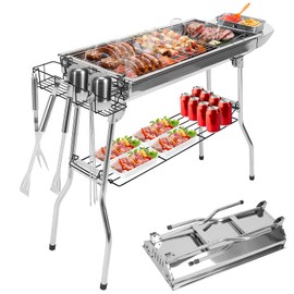 KOCASO Portable Charcoal Grill with Large BBQ Area, Stainless Steel Grill - Non-Stick Frying Pan and Active Air Vent Design - Ideal for Outdoor Adventures, Picnics, and Gatherings