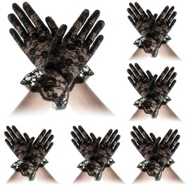 QPIXVB Lace Gloves, Lace Gloves Women Tea Party, 6Pairs Black Lace Gloves, Tea Party Gloves, Wedding Gloves, Gloves for Women,Bridal Gloves, Lace Gloves for Weddings,Concerts,Operas,Holiday Party