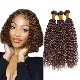 Brown Highlight Bundles 1B/30 Human Hair Bundles Highlight Curly Human Hair Ombre Bundles With Highlights 12 14 16 Inch Brazilian Unprocessed Remy Hair Light Brown Curly Bundles Hair Weave