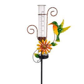 Stargarden Hummingbird Rain Gauge Outdoor,Metal Solar Rain Gauge Decorative Waterproof for Yard Garden Patio Lawn