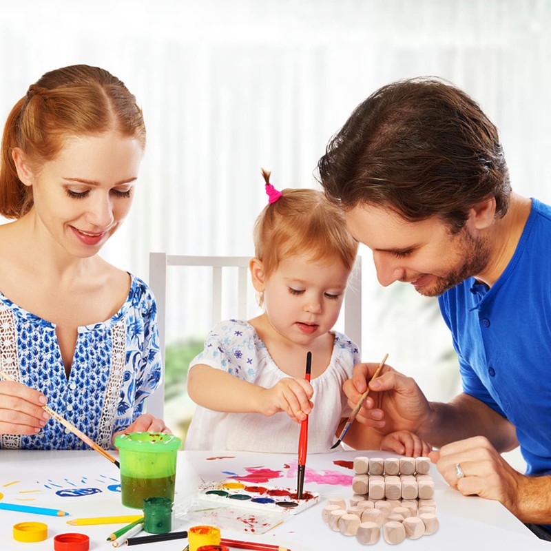 Kisangel 50pcs Unfinished Wooden Dice Blank Wood Square Blocks 6