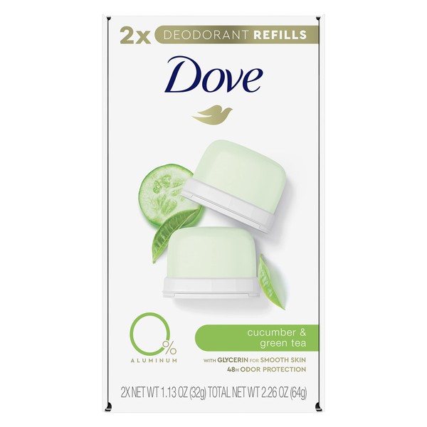 Dove Refillable Deodorant Refill Kit Deodorant For Women Cucumber & Green Tea 0% Aluminum 1.13 Ounce 2 Refills (Pack of 1)