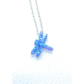 Blue Opal Dragonfly Pendant Necklace, Stunning Adjustable Sterling Silver Jewelry, Unique Gift for Her