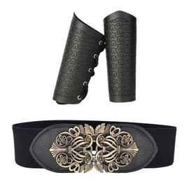YSDYY 1 Piece Retro Belt And 2 Piece Wrist Guards, Stretch Belt, Women'S Wide Belt, Clothing Decoration Accessories