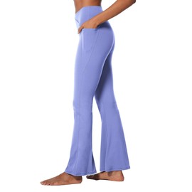 Sunzel Flare Leggings for Women with Pockets, Crossover Yoga Pants with Tummy Control, High Waisted and Wide Leg Side Pockets 30" Periwinkle Large