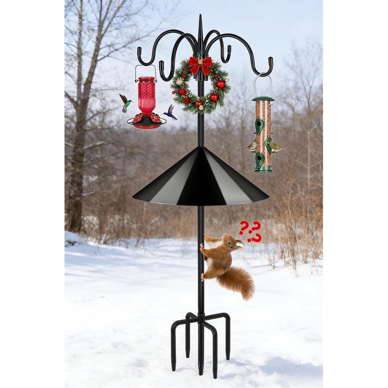 FEED GARDEN 4-Hook Squirrel-Proof Bird Feeder Pole - 92" Heavy-Duty