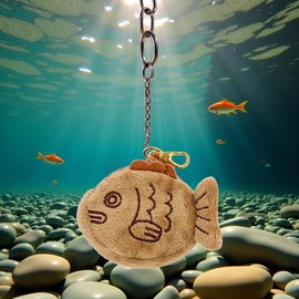 Brown Mini Taiyaki Plush Coin Purse Keychain,Cute Mini Wrist Purse Bag, Japanese Creative Adjustable Soft Taiyaki Coin Pendant With Zipper Plush Pouch for Girl Women's Coin Purses and Pouches