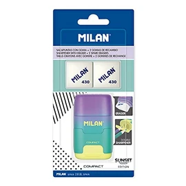 Milan Blister Pack Turquoise Sunset Compact Sharpener + 2 Replacement Erasers BYM10454