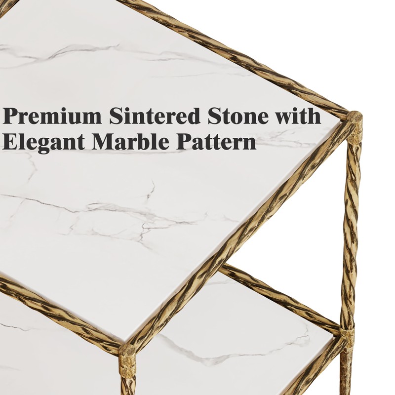 20" Square Sintered Stone End Table, Modern Marble Look Side