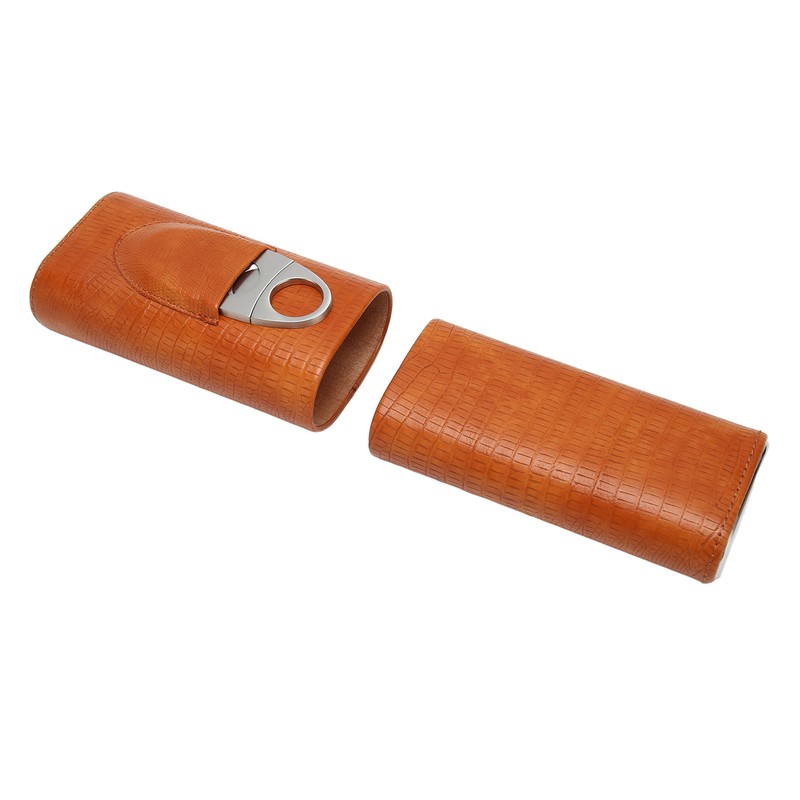 Cigar Case 3 Finger Cedar Wood Lining Portable Faux Leather