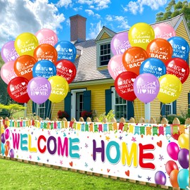 Welcome Home Decorations Colorful Welcome Home Banner and Balloons Welcome Home Yard Sign 24 Pcs Welcome Back Balloons for Homecoming Military Return Housewarming Reunion Family Party Supplies