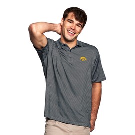 Vantage Apparel Men's Collegiate Premium Moisture Wicking Stretch Fit Diamond Print Polo, Iowa Hawkeyes, Black, Large