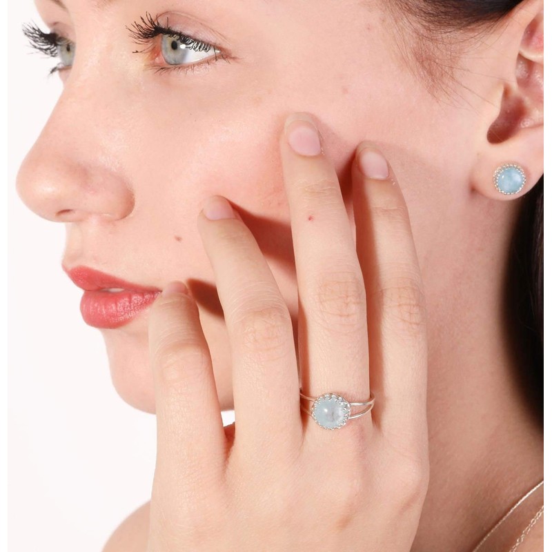 Custom Aquamarine Ring Dainty Natural Aquamarine 8mm Round Stone