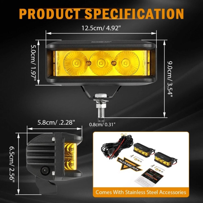 AUXBEAM 5" LED Light Bar Pods Offroad Driving Fog Amber