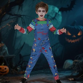 [Formemory] チャイルド プレイ コスプレ チャッキー ハロウィン 仮装 子供 大人 コスプレ衣装 コスチューム 恐怖 ホラー イベント 文化祭 クリスマス 変装 (子供サイズ, 120)