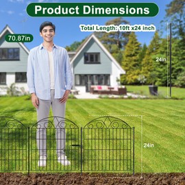 SUNLAX 10 Panels Garden Fence 20ft(L) x 24in(H) Metal No Dig Fence Animal Barrier for Dogs Temporary Fence for Backyard Outdoor Garden with Gate
