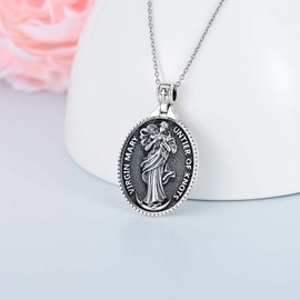 YAFEINI Virgin Mary Necklace 925 Sterling Silver Miraculous Medal Guadalupe Necklace Catholic Jewelry Gifts for Women Catholics Mexicans