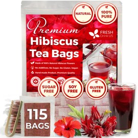 FRESHDRINKUS FreshDrinkUS, Premium 115 Hibiscus Flowers Tea Bags, 100% Natural & Pure from Hibiscus Flowers. Loose Flower Hibiscus Herbal Tea. Hibiscus Flower Tea. No Sugar, No Caffeine, No Gluten, Vegan.